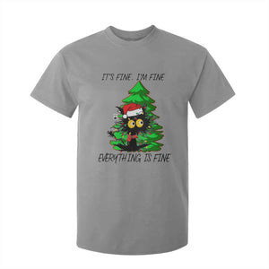 Black Cat Christmas T Shirt For Kid It's Fine I'm Fine Everthing Is Fine Funny Xmas TS02 Sport Gray Print Your Wear