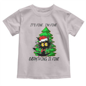 Black Cat Christmas Toddler T Shirt It's Fine I'm Fine Everthing Is Fine Funny Xmas TS02 Ice Gray Print Your Wear