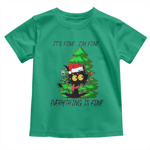 Black Cat Christmas Toddler T Shirt It's Fine I'm Fine Everthing Is Fine Funny Xmas TS02 Irish Green Print Your Wear