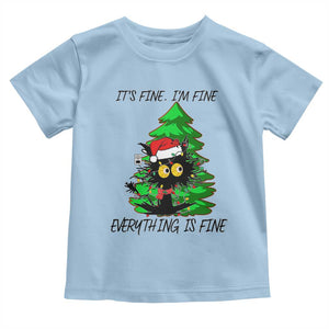Black Cat Christmas Toddler T Shirt It's Fine I'm Fine Everthing Is Fine Funny Xmas TS02 Light Blue Print Your Wear