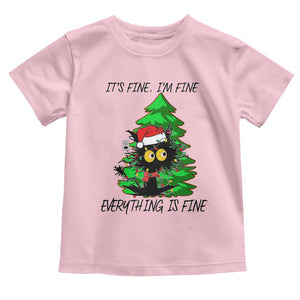 Black Cat Christmas Toddler T Shirt It's Fine I'm Fine Everthing Is Fine Funny Xmas TS02 Light Pink Print Your Wear