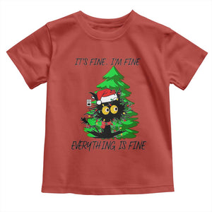 Black Cat Christmas Toddler T Shirt It's Fine I'm Fine Everthing Is Fine Funny Xmas TS02 Red Print Your Wear