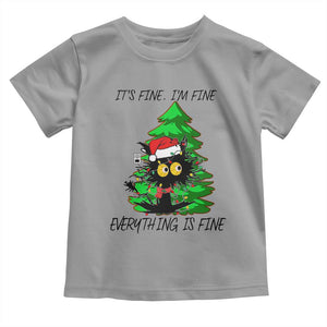 Black Cat Christmas Toddler T Shirt It's Fine I'm Fine Everthing Is Fine Funny Xmas TS02 Sport Gray Print Your Wear