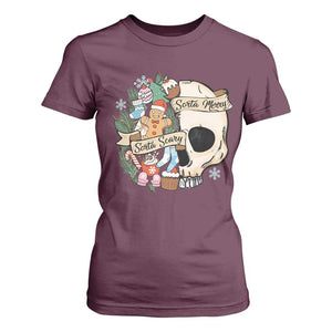 Skull Christmas T Shirt For Women Sorta Scary Sorta Merry TS02 Maroon Print Your Wear
