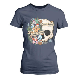 Skull Christmas T Shirt For Women Sorta Scary Sorta Merry TS02 Navy Print Your Wear