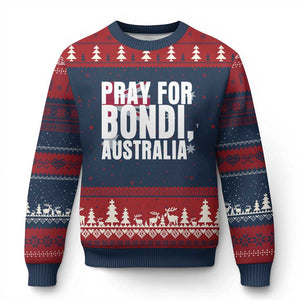 Pray for Bondi Australia Ugly Christmas Sweater Memorial Unity and Support Tribute TS02 Navy Red Print Your Wear