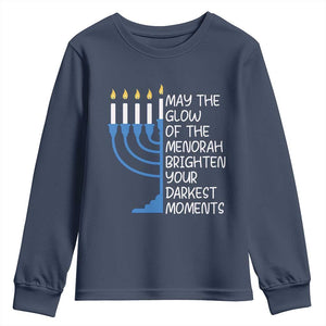 Jewish Faith and Pray Youth Sweatshirt May The Glow Of The Menorah Brighten Your Darkest Moments TS02 Navy Print Your Wear