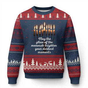 Jewish Faith and Pray Lights Ugly Christmas Sweater May The Glow Of The Menorah Brighten Your Darkest Moments TS02 Navy Red Print Your Wear