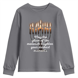 Jewish Faith and Pray Lights Youth Sweatshirt May The Glow Of The Menorah Brighten Your Darkest Moments TS02 Charcoal Print Your Wear