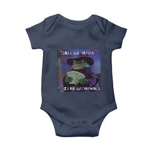 Funny Wizard Frog Fantasy Meme Baby Onesie Call Me Magic Cuz I Be Gathering MTG Gamer TS02 Navy Print Your Wear