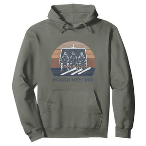 Funny Snowboarding Board Meeting Hoodie Retro Chairlift Snowboarders Powder Junkies TS02 Military Green Print Your Wear