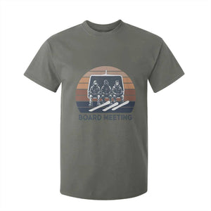 Funny Snowboarding Board Meeting T Shirt For Kid Retro Chairlift Snowboarders Powder Junkies TS02 Military Green Print Your Wear