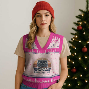 Funny Snowboarding Board Meeting V-Neck Knit Sweater Vest Retro Chairlift Snowboarders Powder Junkies TS02 Hot Pink Print Your Wear