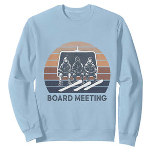 Funny Snowboarding Board Meeting Sweatshirt Retro Chairlift Snowboarders Powder Junkies TS02 Light Blue Print Your Wear