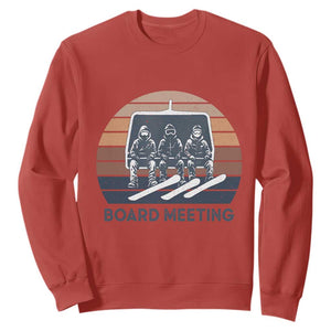 Funny Snowboarding Board Meeting Sweatshirt Retro Chairlift Snowboarders Powder Junkies TS02 Red Print Your Wear