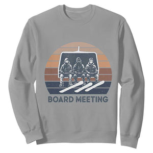 Funny Snowboarding Board Meeting Sweatshirt Retro Chairlift Snowboarders Powder Junkies TS02 Sport Gray Print Your Wear