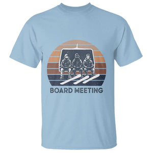Funny Snowboarding Board Meeting T Shirt Retro Chairlift Snowboarders Powder Junkies TS02 Light Blue Print Your Wear