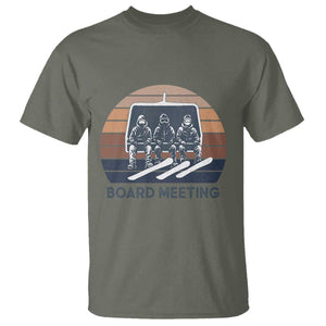 Funny Snowboarding Board Meeting T Shirt Retro Chairlift Snowboarders Powder Junkies TS02 Military Green Print Your Wear