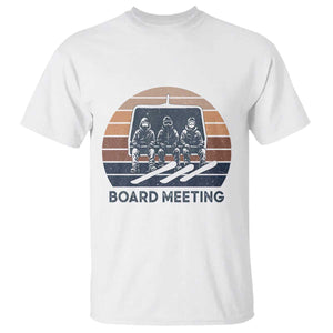 Funny Snowboarding Board Meeting T Shirt Retro Chairlift Snowboarders Powder Junkies TS02 White Print Your Wear