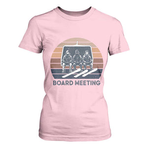 Funny Snowboarding Board Meeting T Shirt For Women Retro Chairlift Snowboarders Powder Junkies TS02 Light Pink Print Your Wear