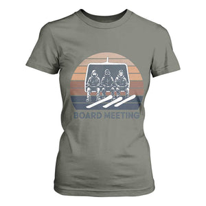 Funny Snowboarding Board Meeting T Shirt For Women Retro Chairlift Snowboarders Powder Junkies TS02 Military Green Print Your Wear