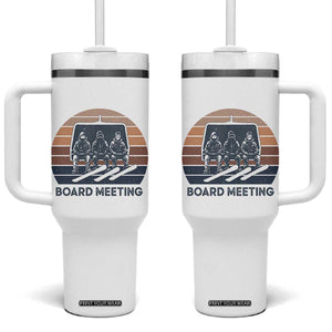 Funny Snowboarding Board Meeting Tumbler With Handle Retro Chairlift Snowboarders Powder Junkies TS02 One Size: 40 oz White Print Your Wear