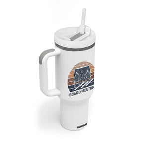 Funny Snowboarding Board Meeting Tumbler With Handle Retro Chairlift Snowboarders Powder Junkies TS02 Print Your Wear