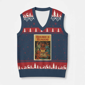 Houses and Humans Fantasy Tabletop Game V-Neck Knit Sweater Vest Retro RPG Dragons Board Game Roleplay Fans TS02 Navy Red Print Your Wear