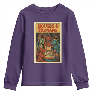 Houses and Humans Fantasy Tabletop Game Youth Sweatshirt Retro RPG Dragons Board Game Roleplay Fans TS02 Purple Print Your Wear
