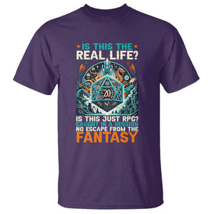 Is This the Real Life RPG Parody Fantasy Dice T Shirt Funny Epic Tabletop Dungeon Roleplay Game Fans TS02 Purple Print Your Wear