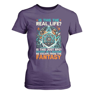 Is This the Real Life RPG Parody Fantasy Dice T Shirt For Women Funny Epic Tabletop Dungeon Roleplay Game Fans TS02 Purple Print Your Wear
