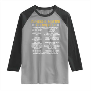 Dungeon Master Translator RPG Humor Raglan Shirt Sarcastic Tabletop Roleplay Game Masters and Players TS02 Sport Gray Black Print Your Wear