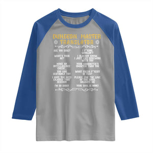 Dungeon Master Translator RPG Humor Raglan Shirt Sarcastic Tabletop Roleplay Game Masters and Players TS02 Sport Gray Royal Print Your Wear