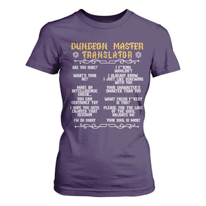 Dungeon Master Translator RPG Humor T Shirt For Women Sarcastic Tabletop Roleplay Game Masters and Players TS02 Purple Print Your Wear