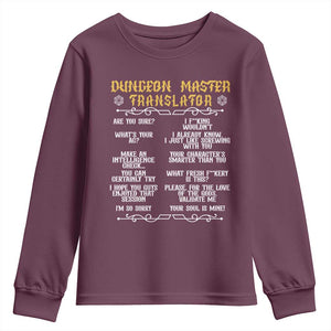 Dungeon Master Translator RPG Humor Youth Sweatshirt Sarcastic Tabletop Roleplay Game Masters and Players TS02 Maroon Print Your Wear