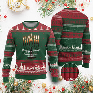 Pray for Bondi Australia Hanukkah Dec 14 2025 Ugly Christmas Sweater Menorah Lights Jewish Faith Memorial TS02 Red Green Print Your Wear