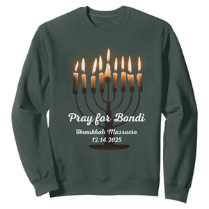 Pray for Bondi Australia Hanukkah Dec 14 2025 Sweatshirt Menorah Lights Jewish Faith Memorial TS02 Dark Forest Green Print Your Wear