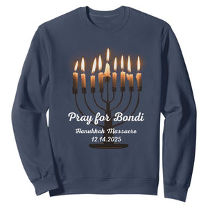 Pray for Bondi Australia Hanukkah Dec 14 2025 Sweatshirt Menorah Lights Jewish Faith Memorial TS02 Navy Print Your Wear