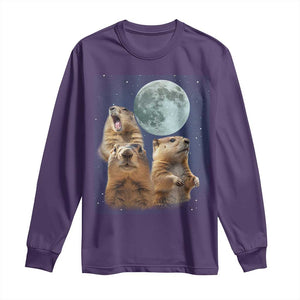Funny Three Groundhog Meme Long Sleeve Shirt Woodchucks Under The Moon TS02 Purple Print Your Wear