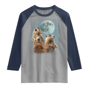 Funny Groundhog Meme Raglan Shirt Woodchucks Under The Moon TS02 Sport Gray Navy Print Your Wear