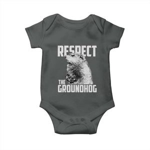 Respect The Groundhog Baby Onesie Funny Woodchuck Shadow Meteorlogy TS02 Dark Heather Print Your Wear