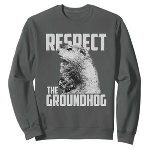Respect The Groundhog Sweatshirt Funny Woodchuck Shadow Meteorlogy TS02 Dark Heather Print Your Wear