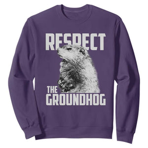 Respect The Groundhog Sweatshirt Funny Woodchuck Shadow Meteorlogy TS02 Purple Print Your Wear