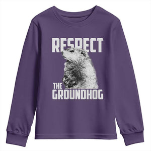 Respect The Groundhog Youth Sweatshirt Funny Woodchuck Shadow Meteorlogy TS02 Purple Print Your Wear