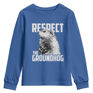 Respect The Groundhog Youth Sweatshirt Funny Woodchuck Shadow Meteorlogy TS02 Royal Blue Print Your Wear