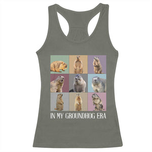 In My Groundhog Era Racerback Tank Top Funny Woodchuck TS02 Military Green Print Your Wear
