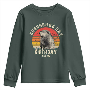 Groundhog Day Is My Birthday Youth Sweatshirt Funny Woodchuck Retro Vintage TS02 Dark Forest Green Print Your Wear