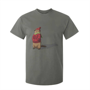 Groundhog Shadow T Shirt For Kid Funny Woodchuck Ground Hog Meteorlogy TS02 Military Green Print Your Wear