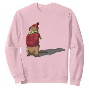 Groundhog Shadow Sweatshirt Funny Woodchuck Ground Hog Meteorlogy TS02 Light Pink Print Your Wear