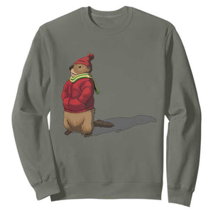 Groundhog Shadow Sweatshirt Funny Woodchuck Ground Hog Meteorlogy TS02 Military Green Print Your Wear